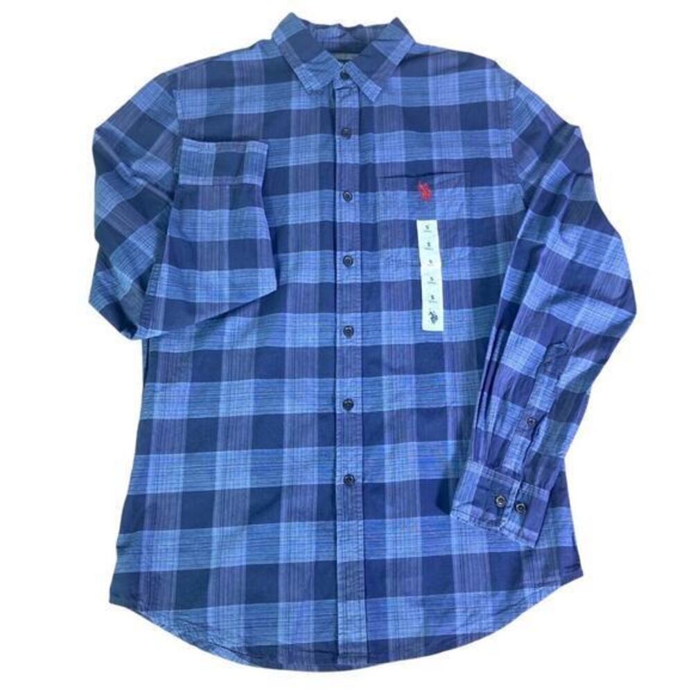 US Polo Assn Men’s Blue Plaid Long Sleeve Button Down Shirt Size Small‎